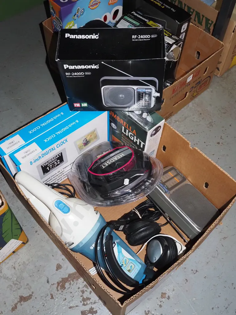 box; headphones, digital clocks, dustbuster etc Image 1++