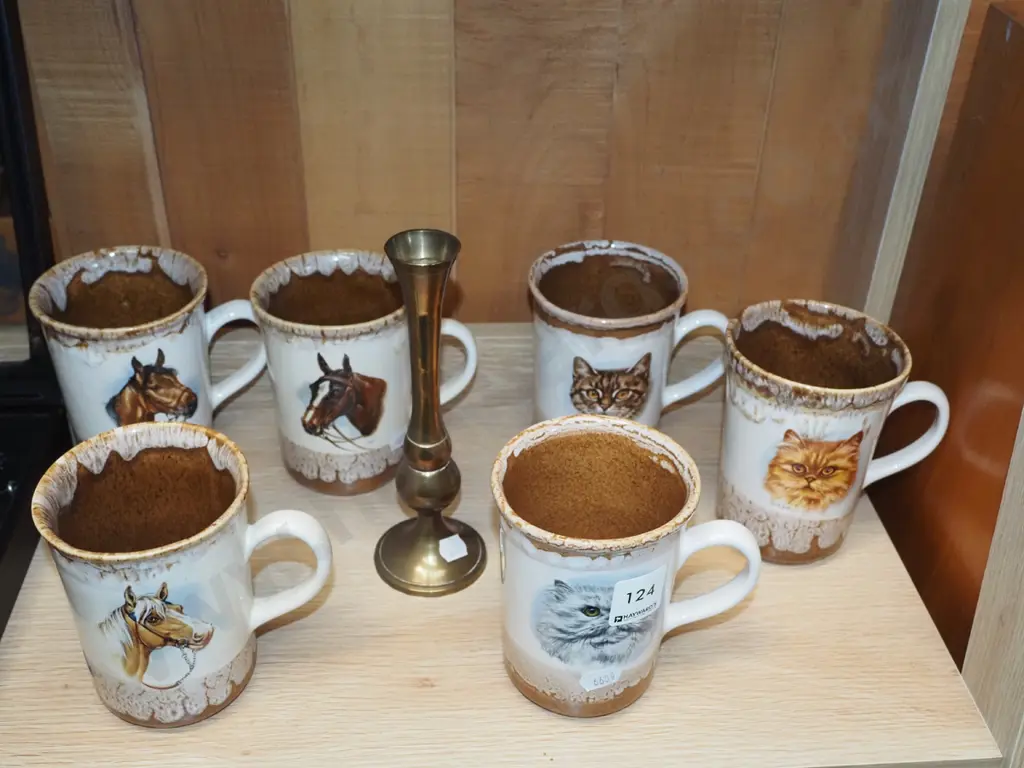cat themed cups, brass vase Image 1++