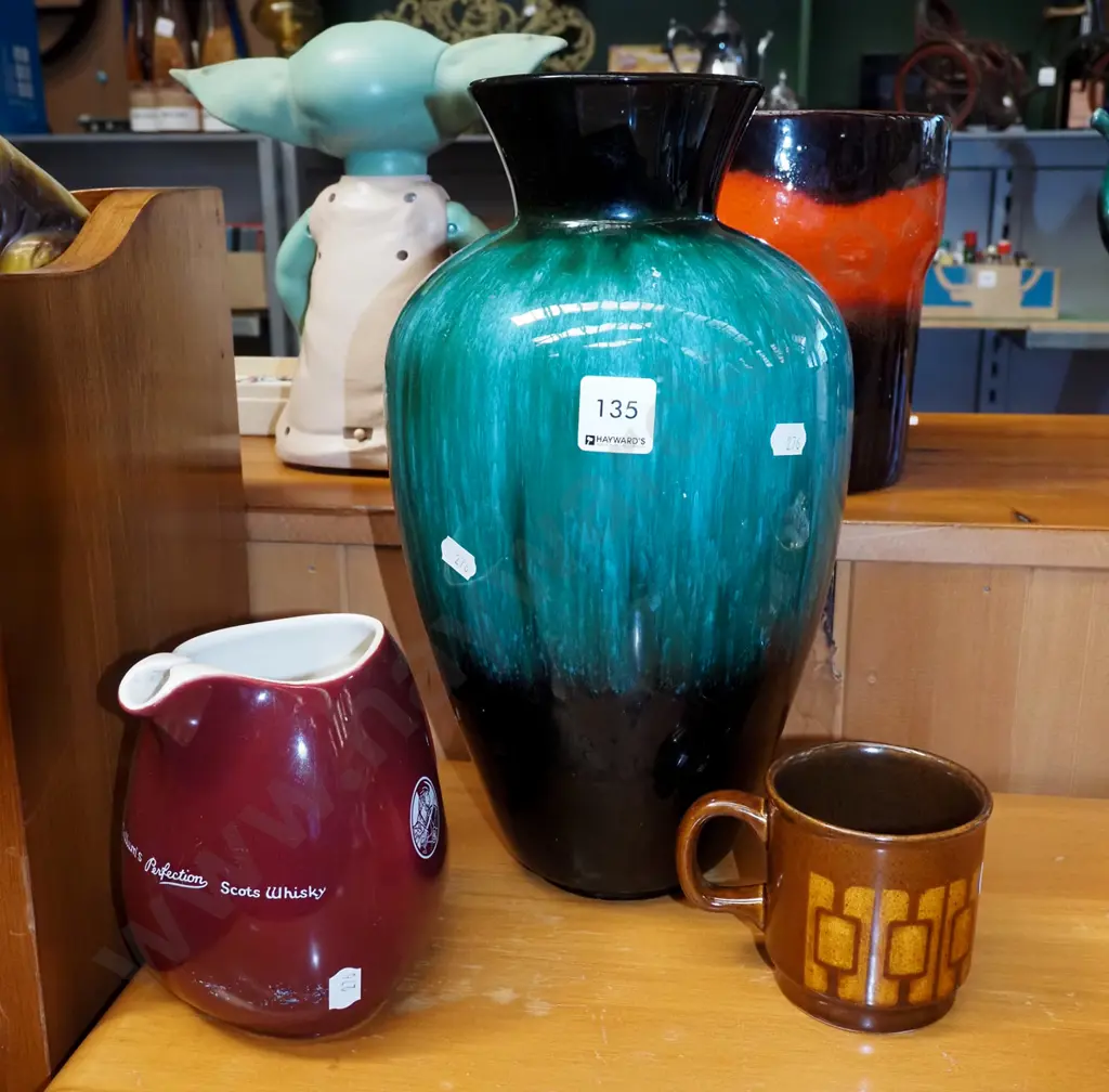 Blue Mountain vase, whisky jug, Crown Lynn coffee cup Vase H330 Image 1++