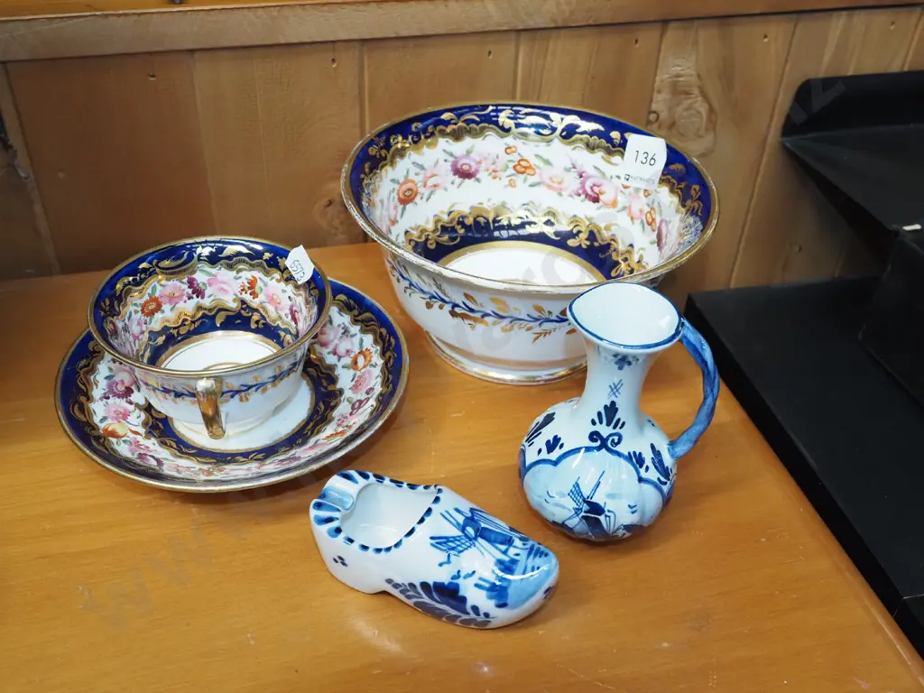 blue and gold bowl, cup saucer etc Image 1++