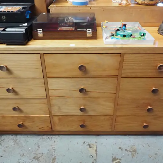 solid pine 12 drawer lowboy H750 W1330 D365