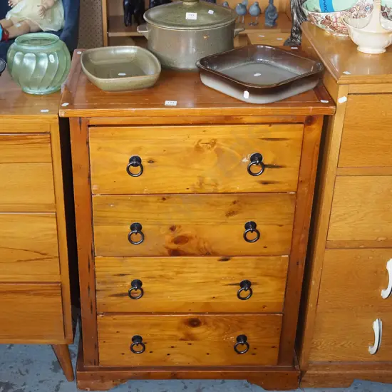 pine 4 drawer chest with metal drop handles H830 W595 D420