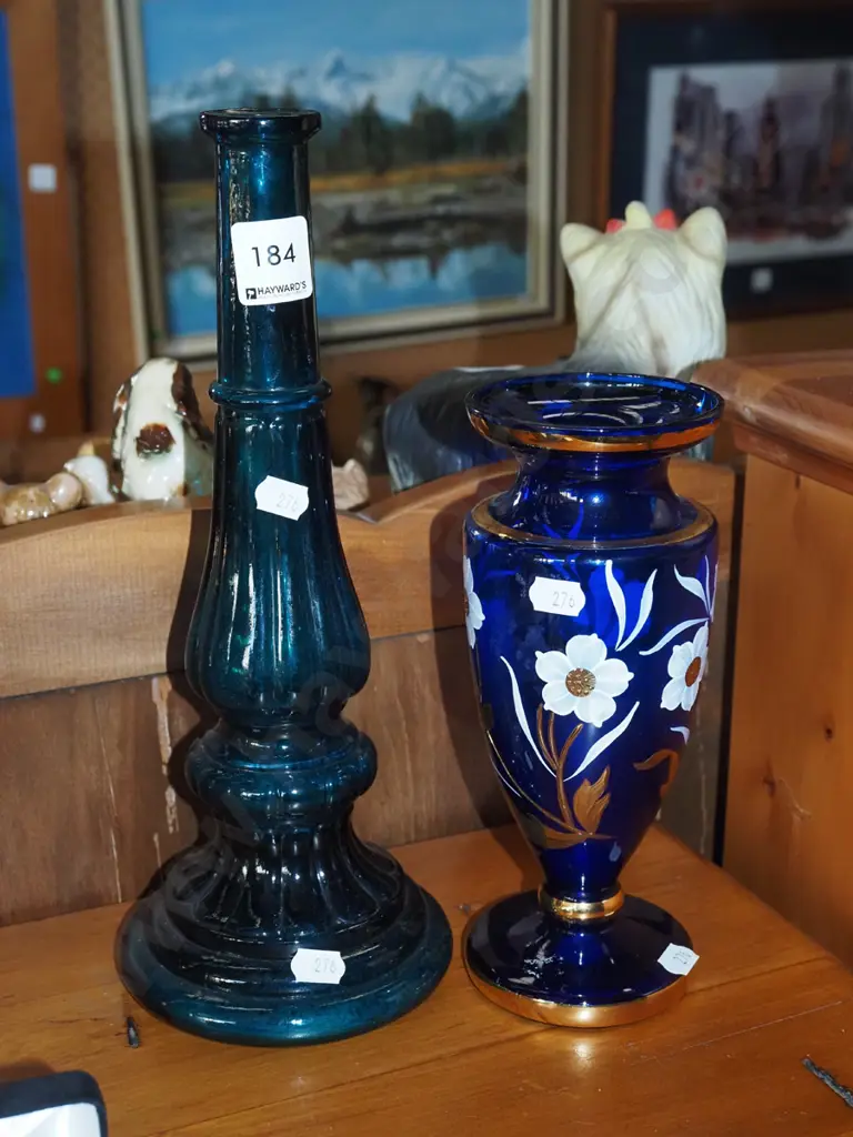 hand painted colbalt vase, blue glass vase H300 Image 1++