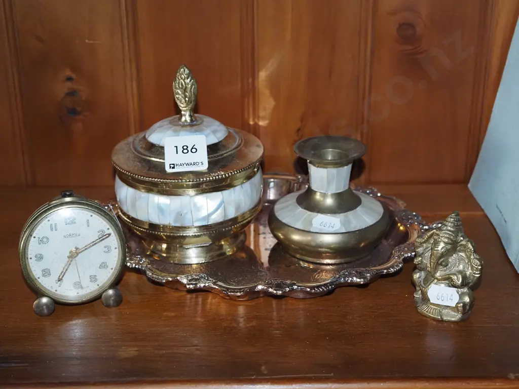 mother of pearl trinket box, vase, tray etc Image 1++