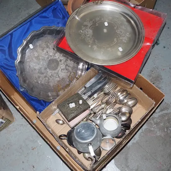 cutlery, plated trays, cornation teapot etc