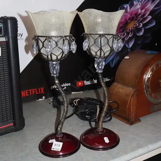 pair of matching  metal and glass table lamps H350