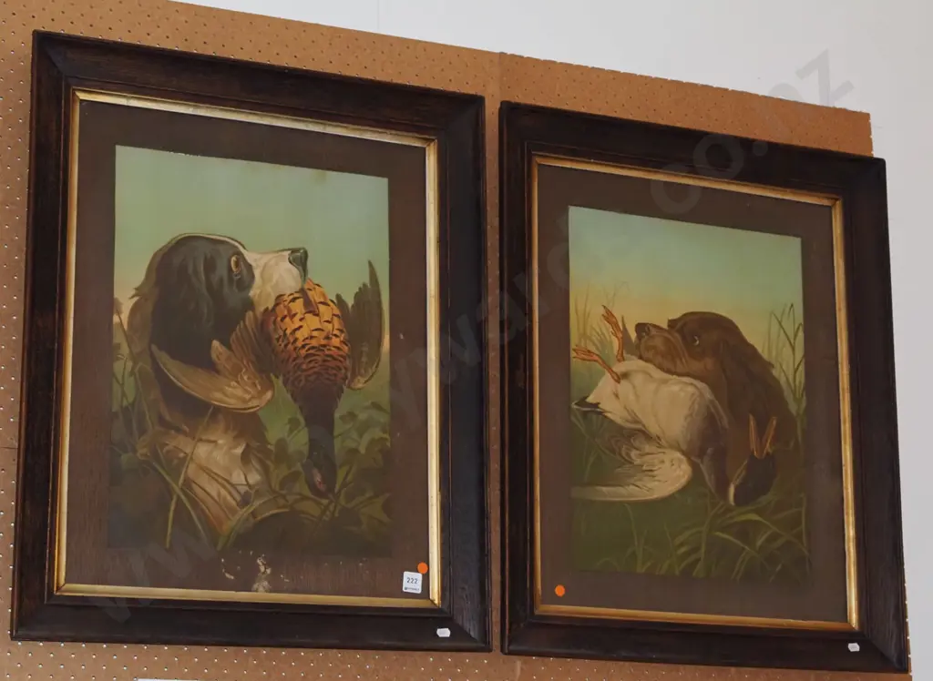 2x oak framed bird dog prints - orange dots Image 1++