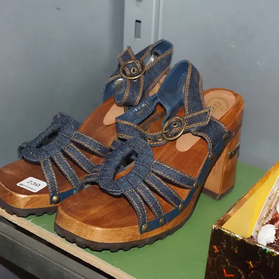 pair of Candies ladies wooden high heeled shoes - unknown size