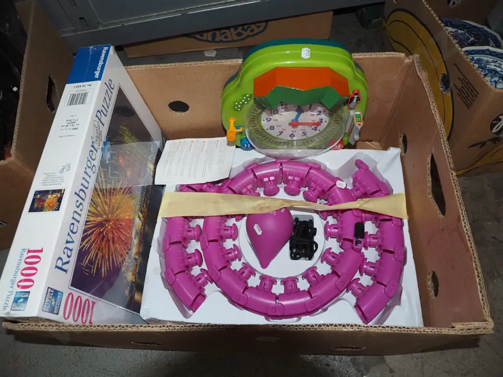box; child's clock, hulu ring, puzzles Image 1++