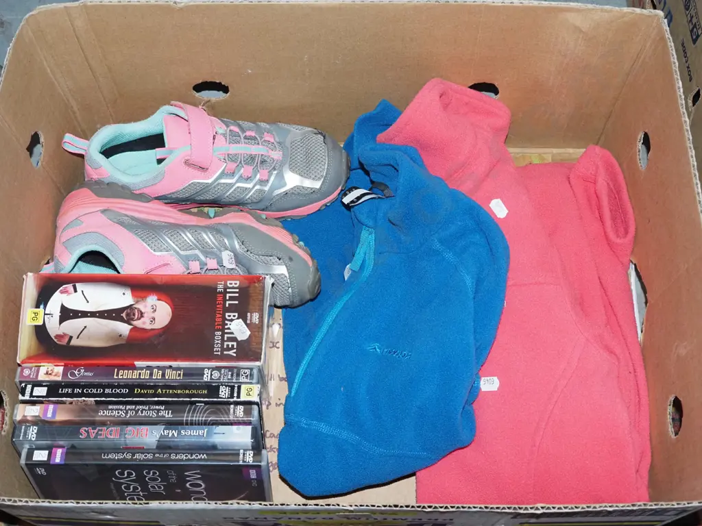 box; DVDs, clothing, sneakers Image 1++