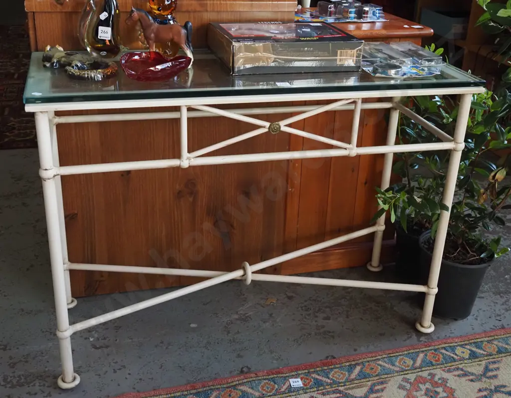 meatal and glass top hall table H650 W900 D350 Image 1++