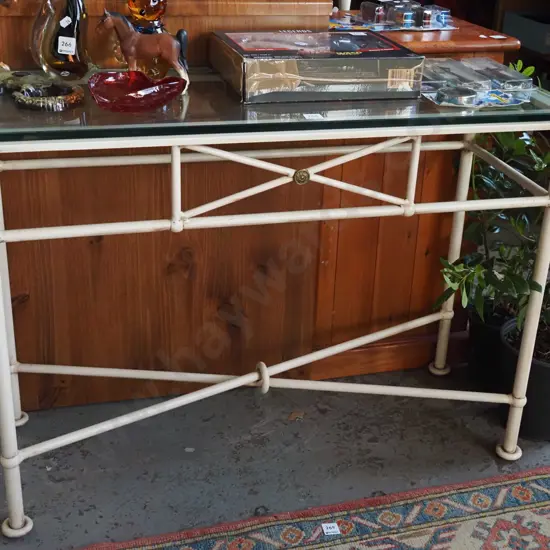 meatal and glass top hall table H650 W900 D350