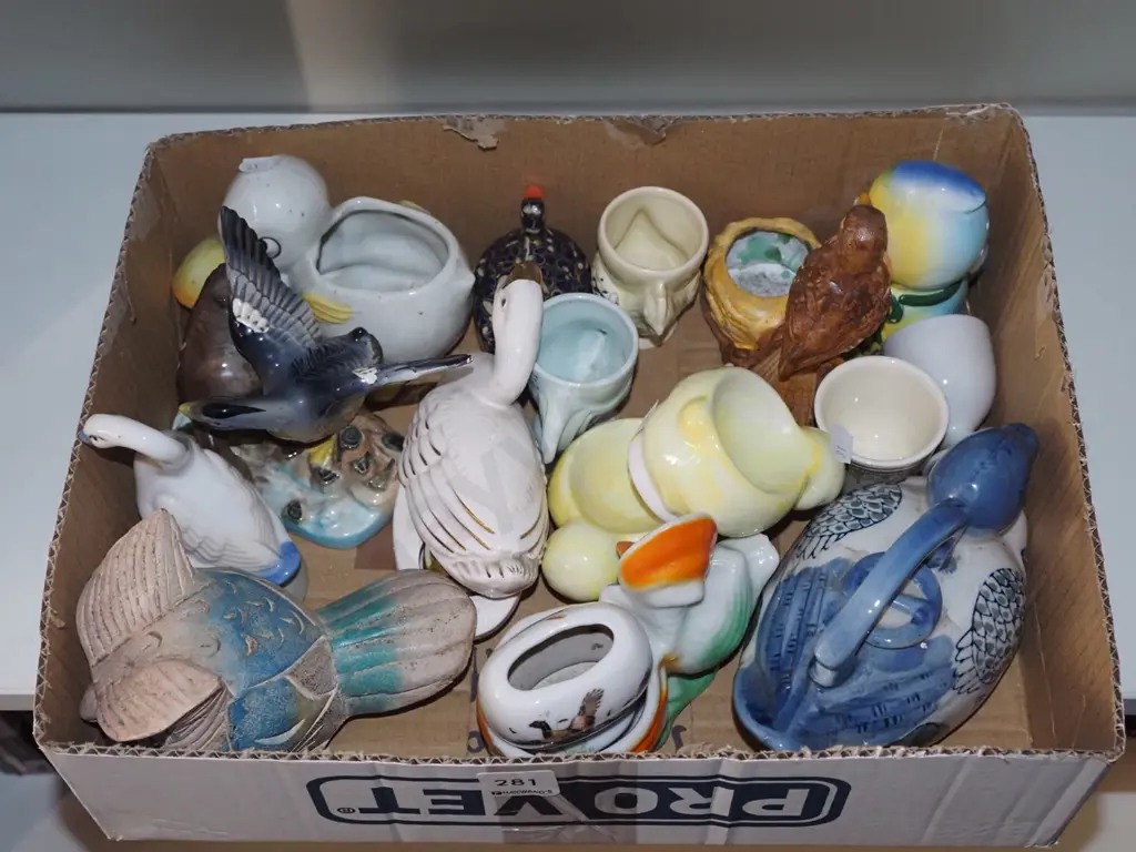 box; egg cups, novelty creamers, bird figurines etc Image 1++
