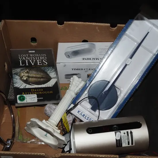 box; wall clock, DVD, candlestick etc