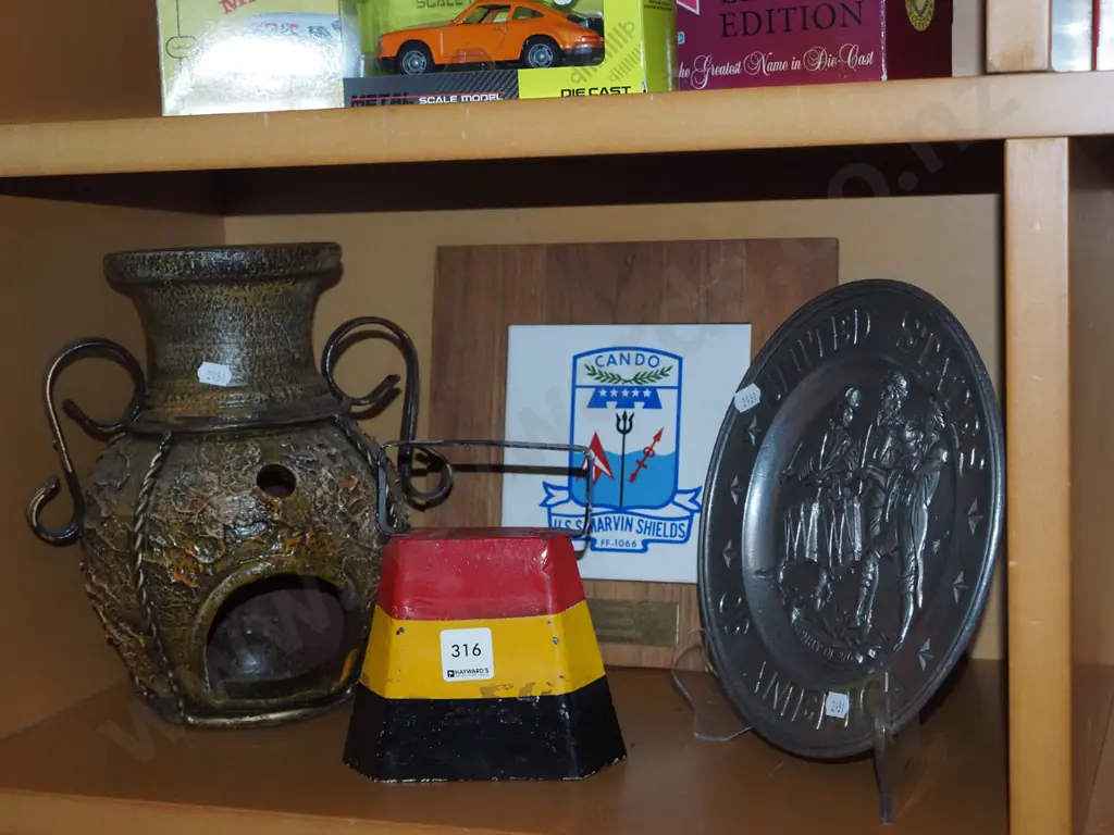 Waikato cow bell, pewter plates, presentation tile etc Image 1++