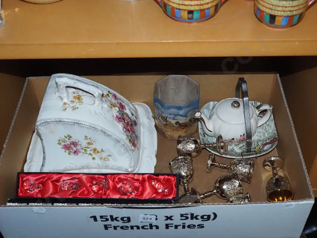 box; plated goblets, cheese cover dish, crystal elephants etc Image 1++