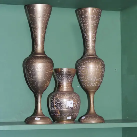 3x brass vases Tallest H450