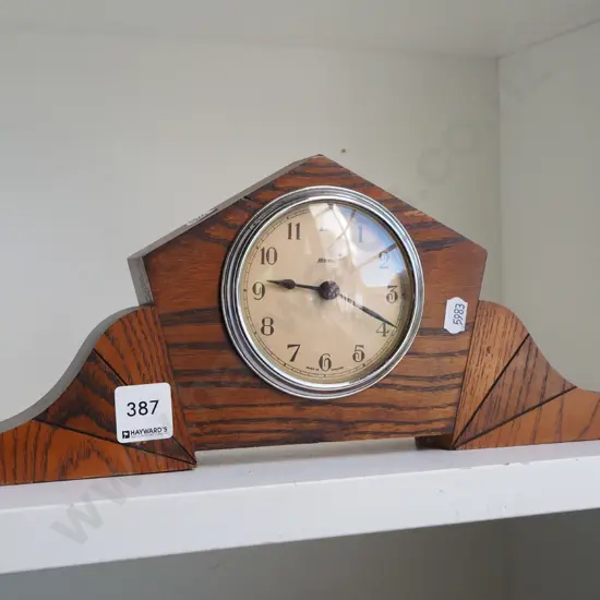 wood cased deco mantle clock