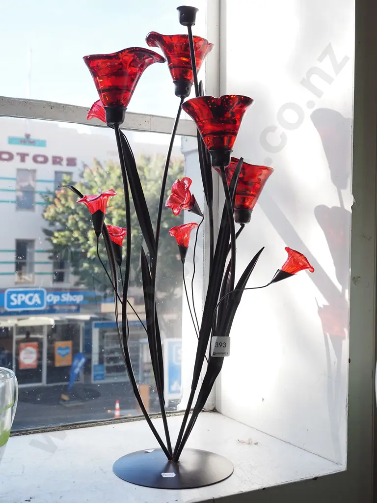 metal and red glass candelabra H600 Image 1++