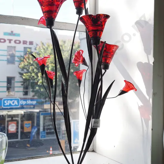 metal and red glass candelabra H600