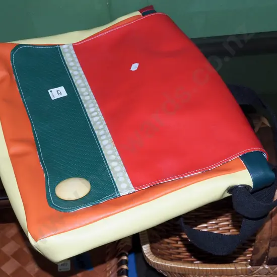 multi coloured vinyl upholstered satchel