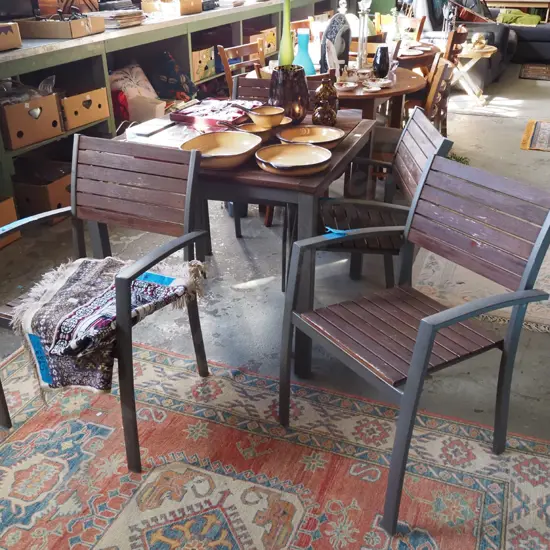 alloy and hardwood outdoor table with 4 chairs - marks and fading