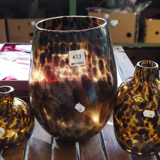 3x amber glass vases H240