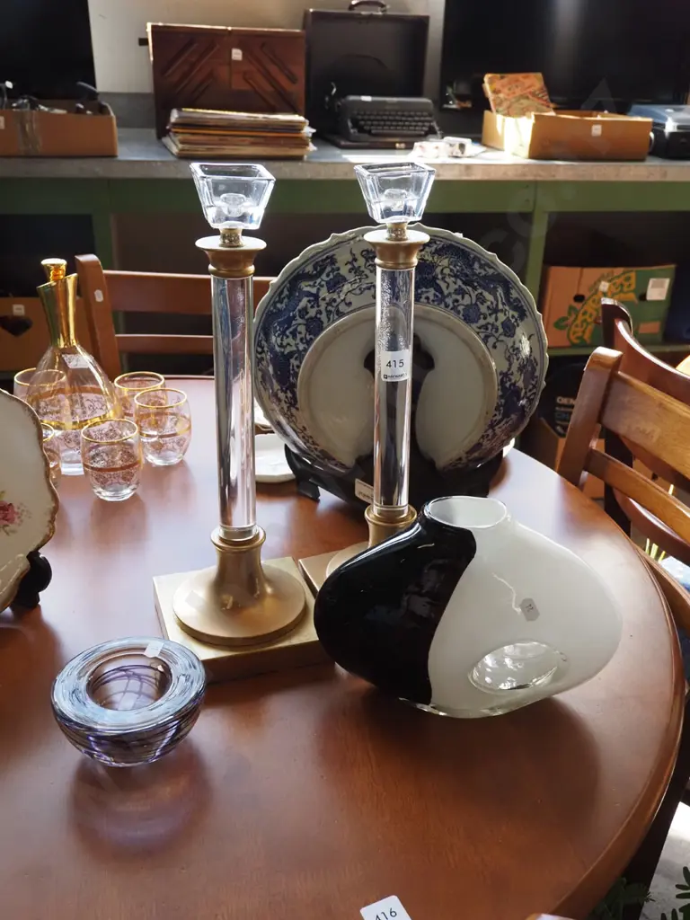 pair of metal and perspex candlesticks H 3890 etc Image 1++