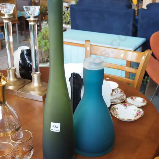 blue glass and green glass vases H475