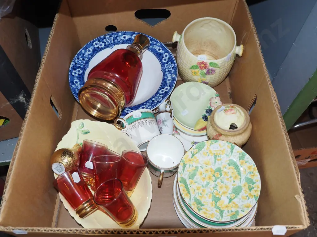 box; decanter and glasses, saucers, side plates etc Image 1++