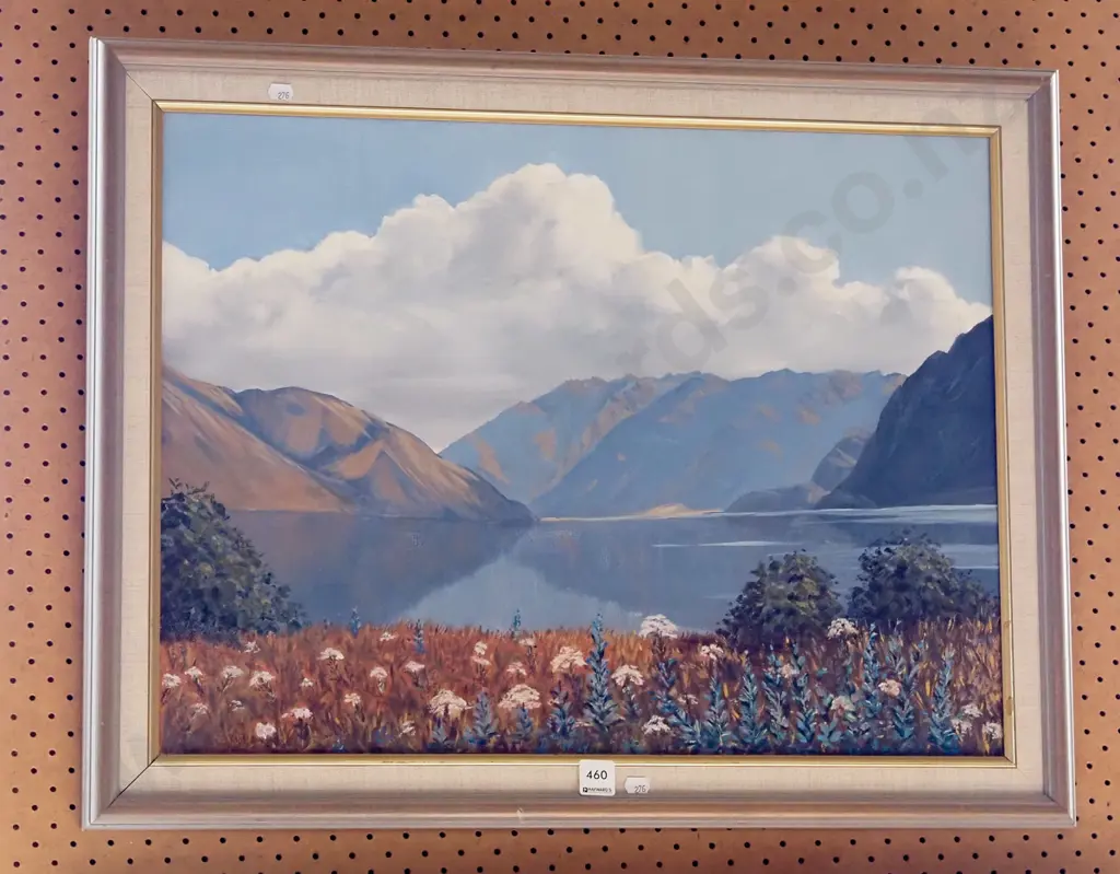 framed oil - lake and mountain scene Image 1++