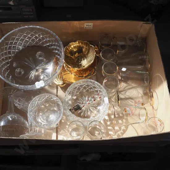 box; crystal bowl, parfait glasses, royal visit tumblers etc