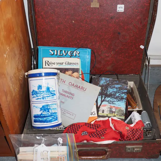 vintage suitcase; first day covers, books etc