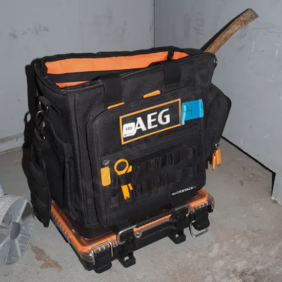 AEG tool bag, plastic orgainser, various tools