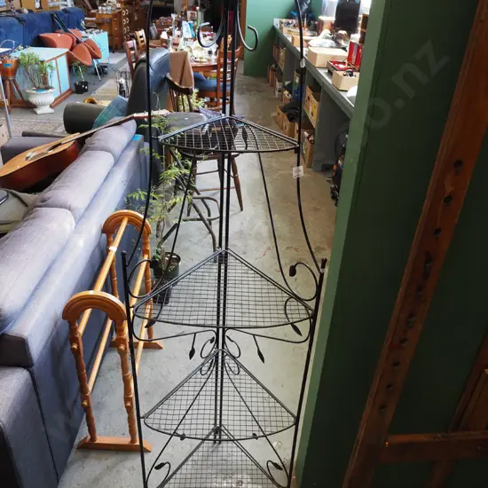 wrought metal and mesh 4 tier corner what not