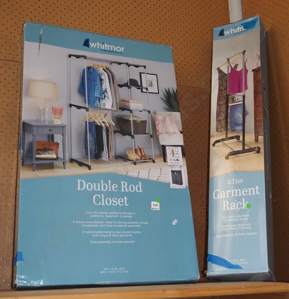 boxed as new double rod closet and boxed garment rack Image 1++