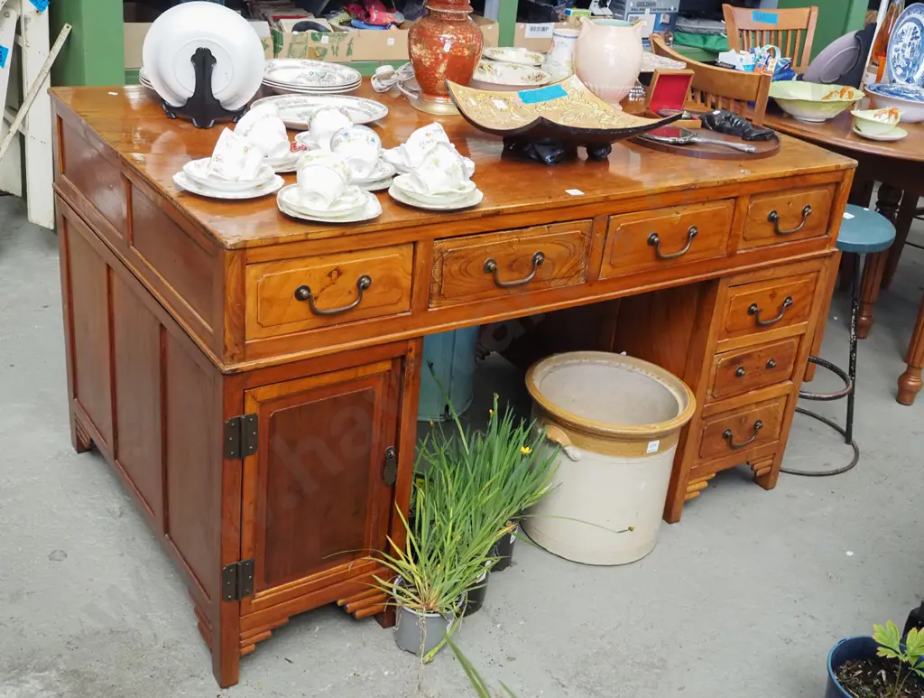 Asian solid wood partners desk with 16 drawers and 2 doors H810 W1390 D880 Image 1++