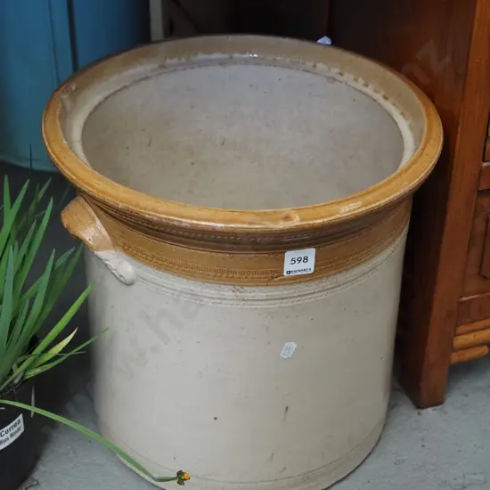large doubled handled storage crock - no lid H350