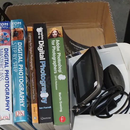box; photo books, tom tom car navigation system