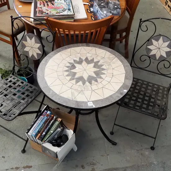 tile mosaic top  patio table and 2 chairs
