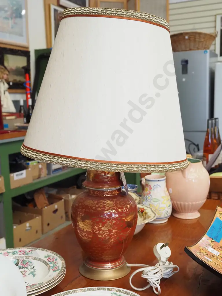 Coverley NZ Asian style porcelain table lamp with shade Image 1++
