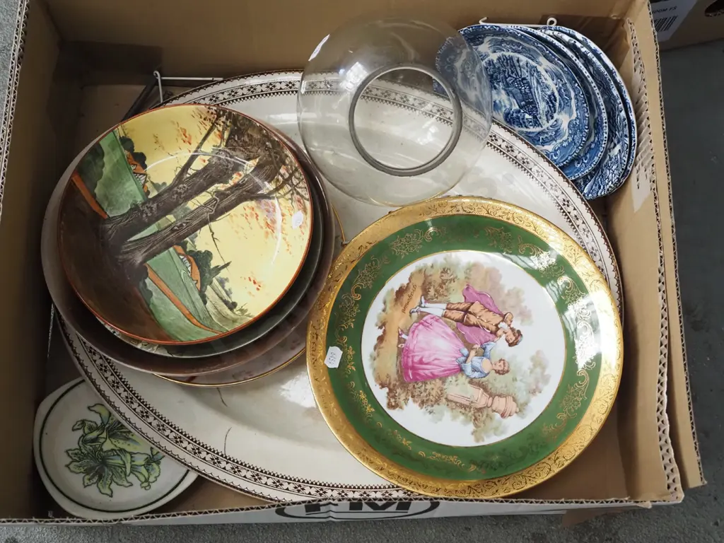 box; Limoges plate, large ashet, Royal Doulton items etc Image 1++