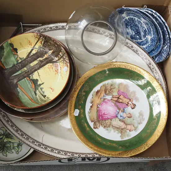 box; Limoges plate, large ashet, Royal Doulton items etc