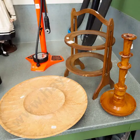 wooden candlestick, plate stand, burr wood lazy suzan
