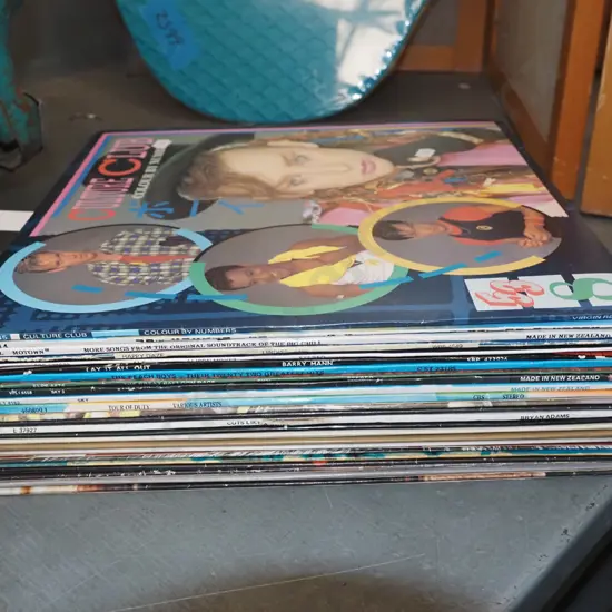 stack of LPs; Culture Club, Joe Cocker etc