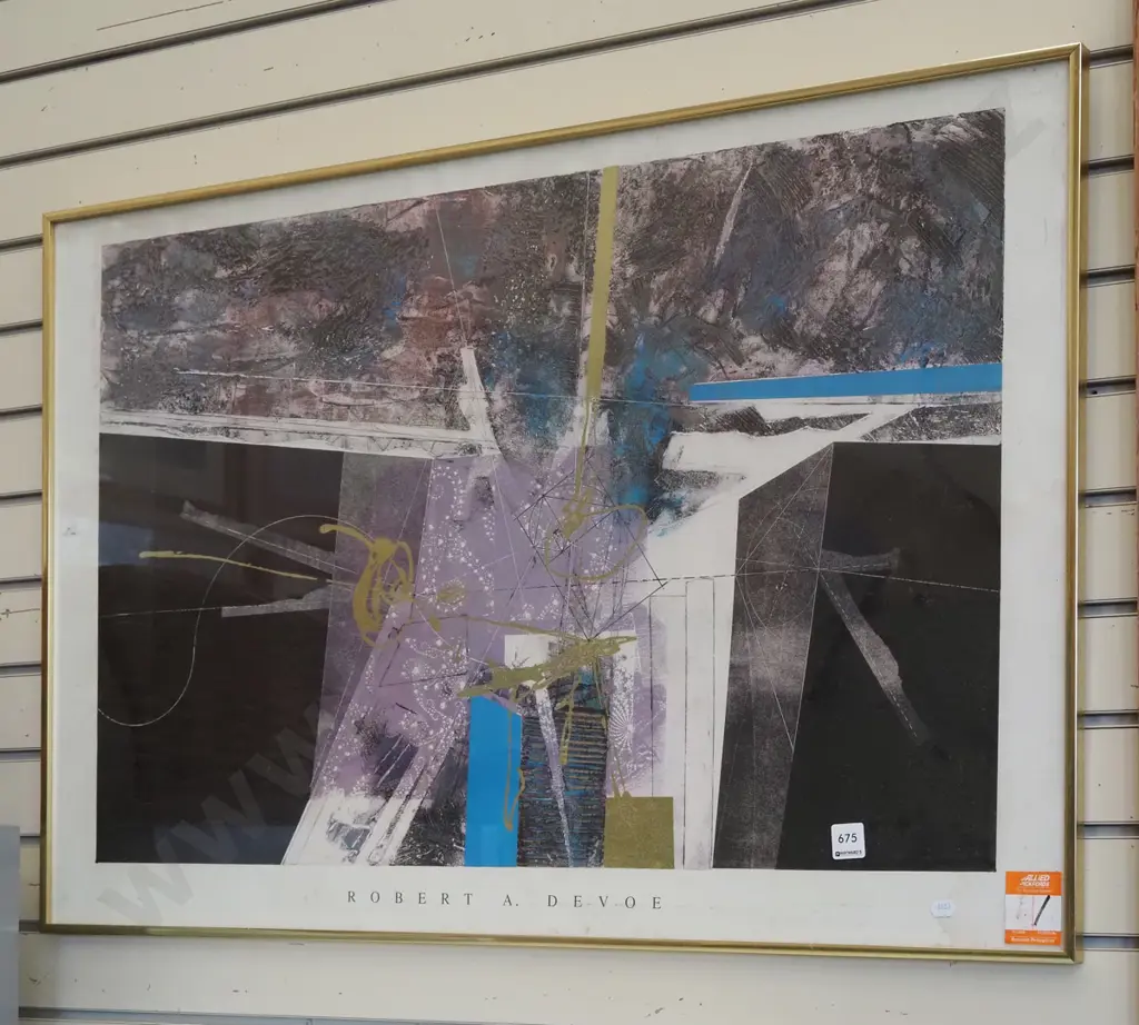 framed Robert A Devoe abstract print - marks - needs a clean Image 1++