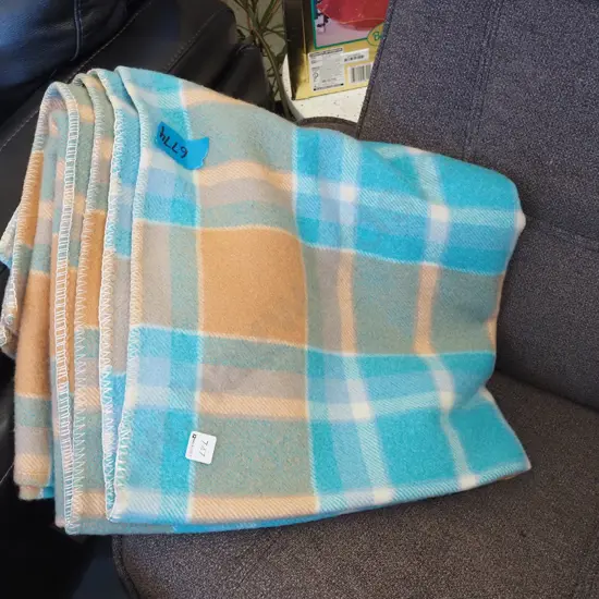 blue checked woollen blanket