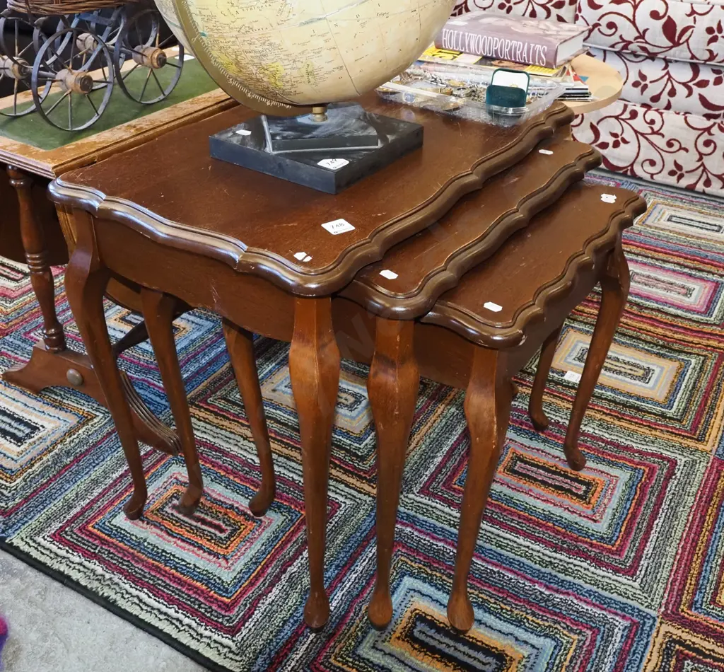 mahogany  veneer nest of 3 tables Image 1++