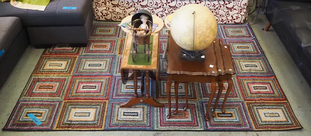 multi coloured polyester rectangle design edged floor mat L2300  Image 1++