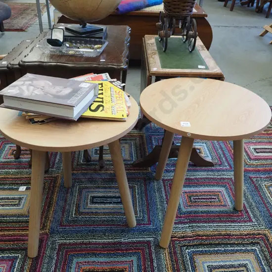 pair of matching mdf faux wood veneer wine table